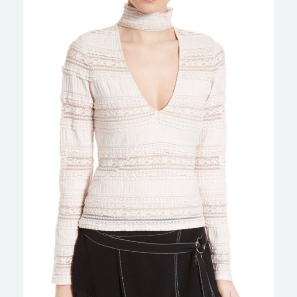 Cinq à Sept Cicily Cream Lace V-Neck Blouse